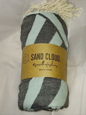 Organic Cotton Sand Cloud Beach Towel Thin Lightweight Seaglass Geo Turtle